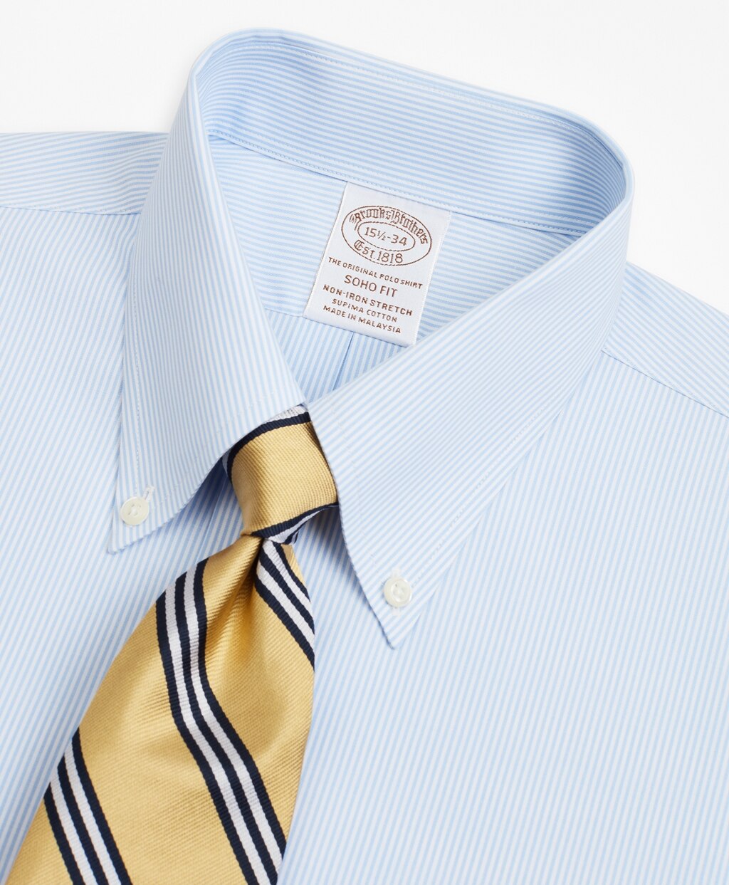 Brooks Brothers Men Stretch Soho Extra-Slim-Fit Dress Shirt, Non-Iron Poplin Button-Down Collar Fine Stripe