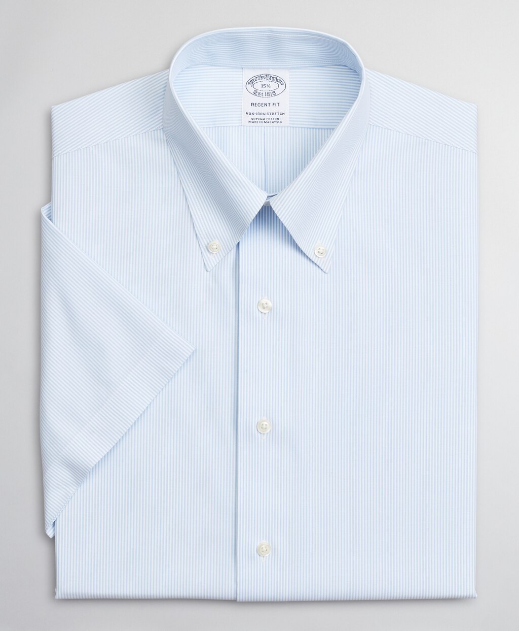 Brooks Brothers Men Stretch Regent Fitted Dress Shirt, Non-Iron Poplin Short-Sleeve Fine Stripe