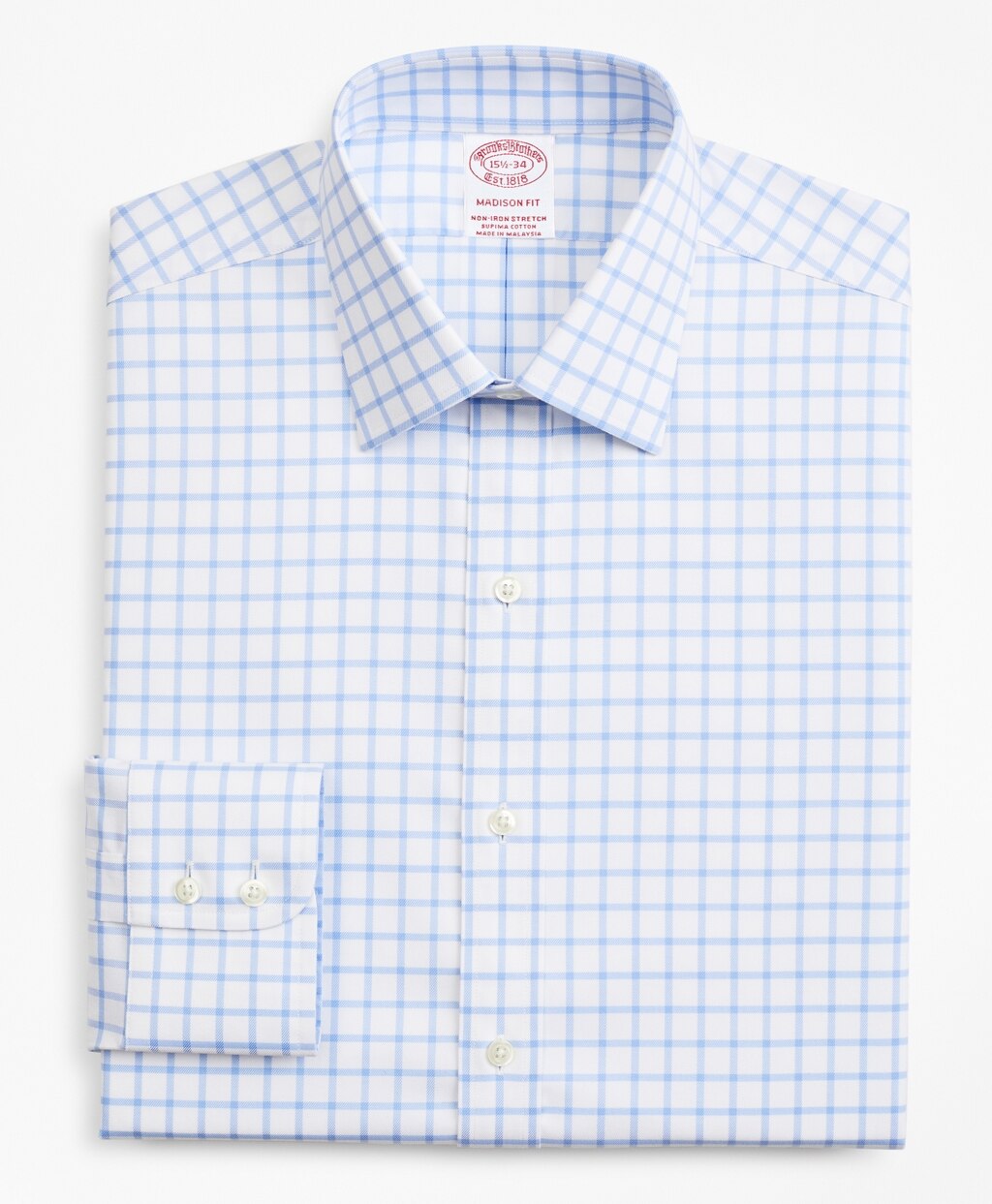 Brooks Brothers Men Stretch Madison Classic-Fit Dress Shirt, Non-Iron Twill Ainsley Collar Grid Check