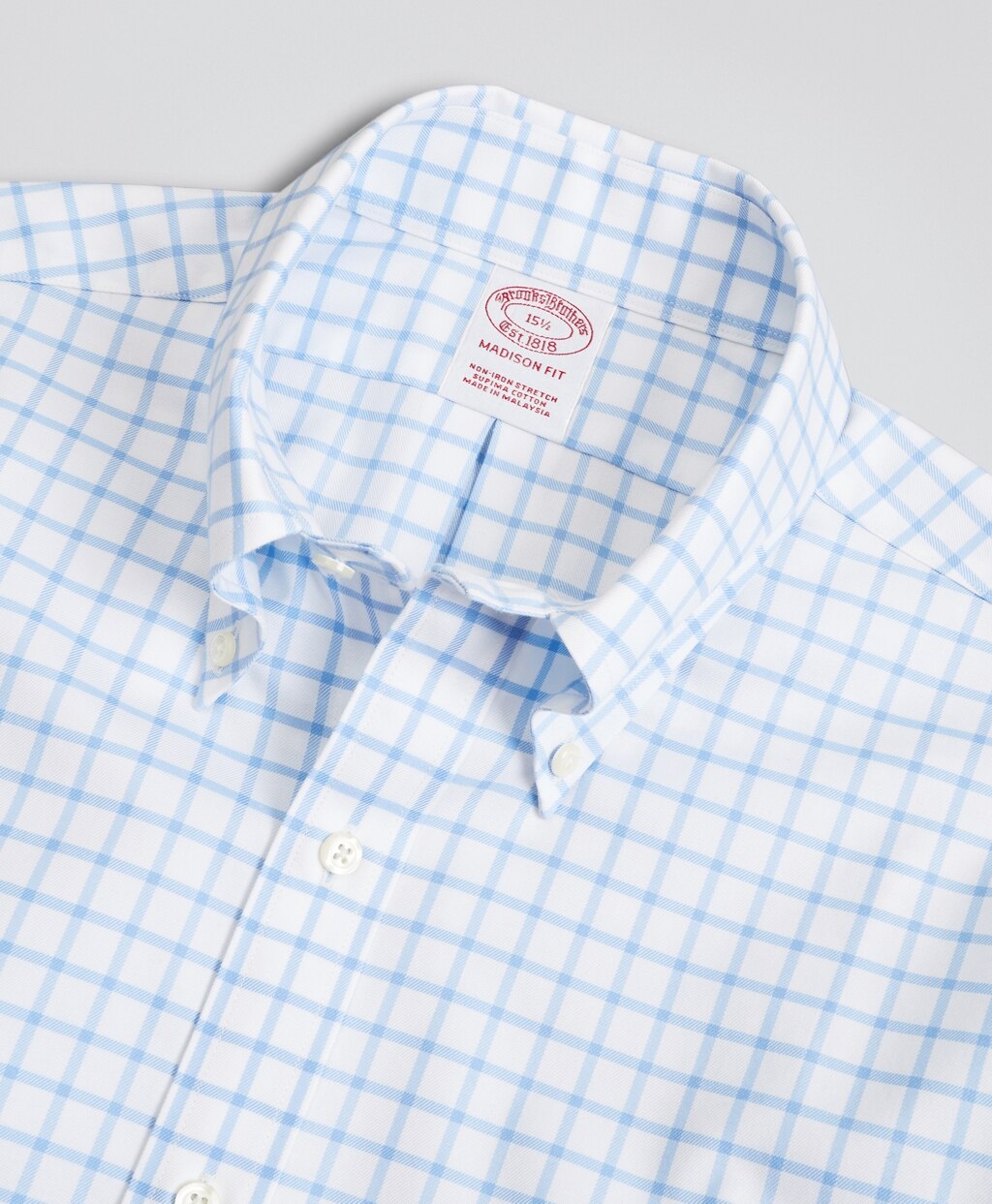 Brooks Brothers Men Stretch Madison Classic-Fit Dress Shirt, Non-Iron Twill Short-Sleeve Grid Check