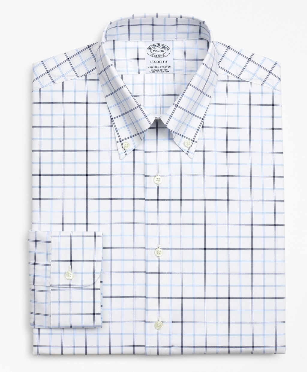 Brooks Brothers Men Stretch Regent Fitted Dress Shirt, Non-Iron Poplin Button-Down Collar Double-Grid Check