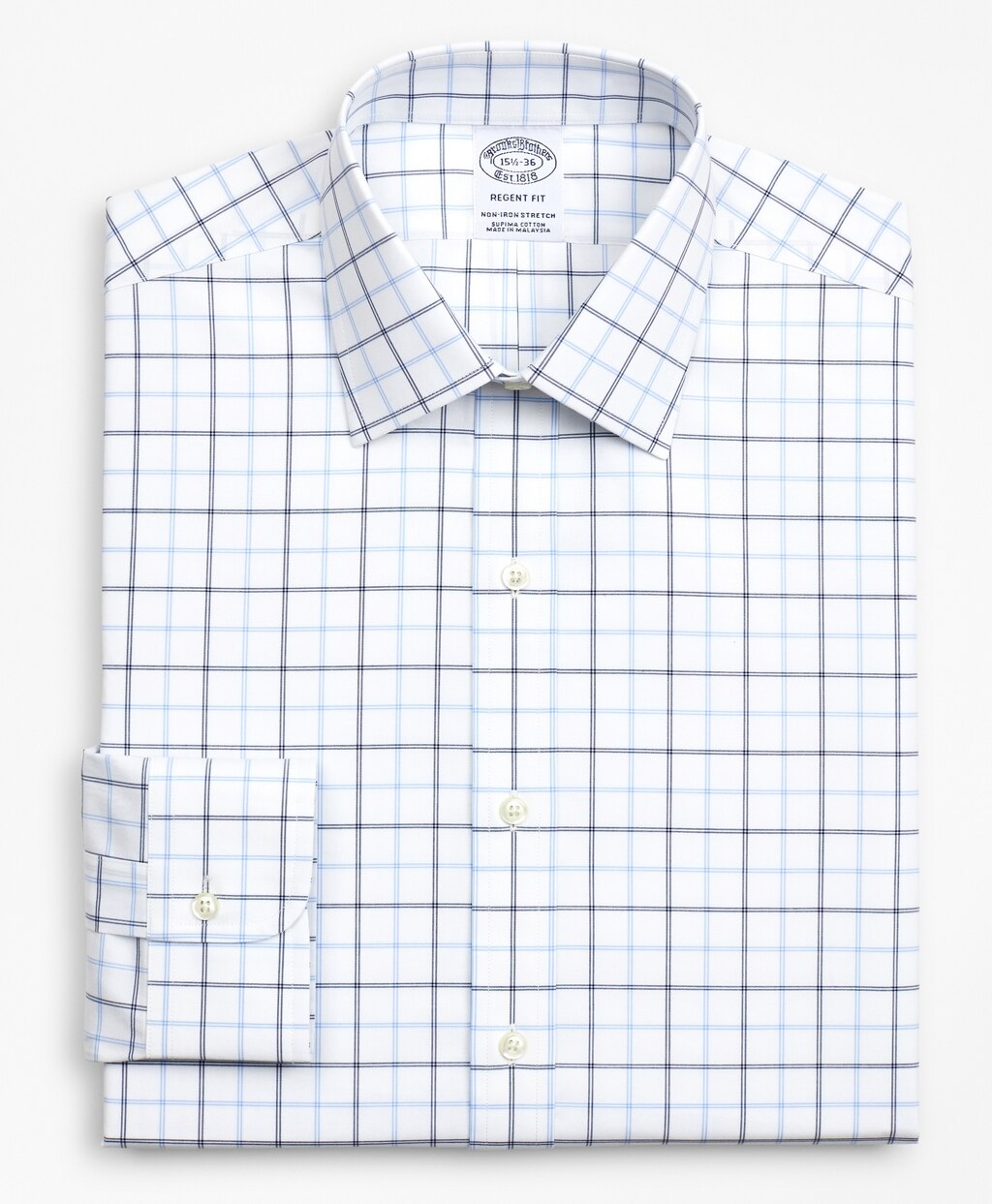 Brooks Brothers Men Stretch Regent Fitted Dress Shirt, Non-Iron Poplin Ainsley Collar Double-Grid Check