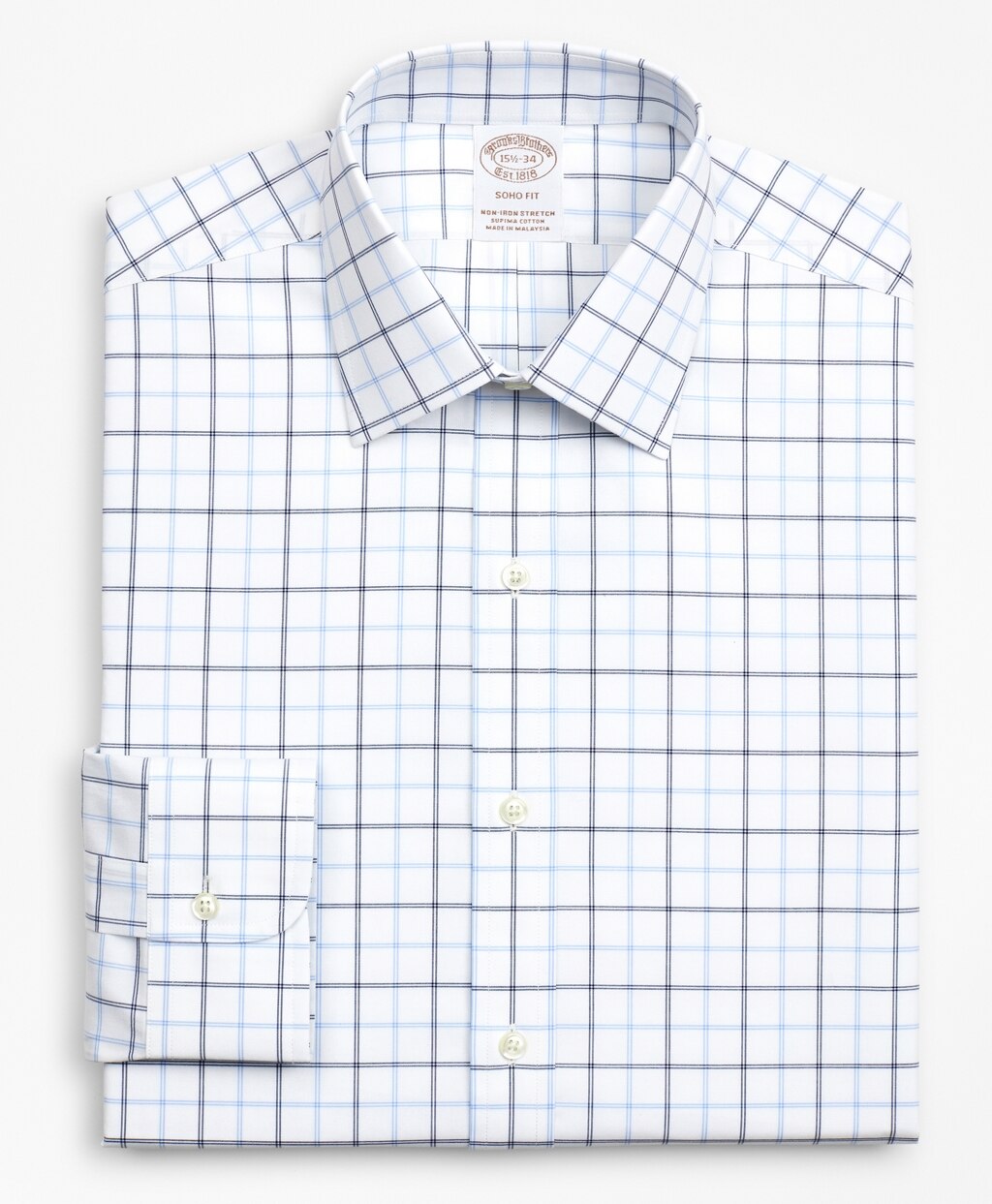 Brooks Brothers Men Stretch Soho Extra-Slim-Fit Dress Shirt, Non-Iron Poplin Ainsley Collar Double-Grid Check