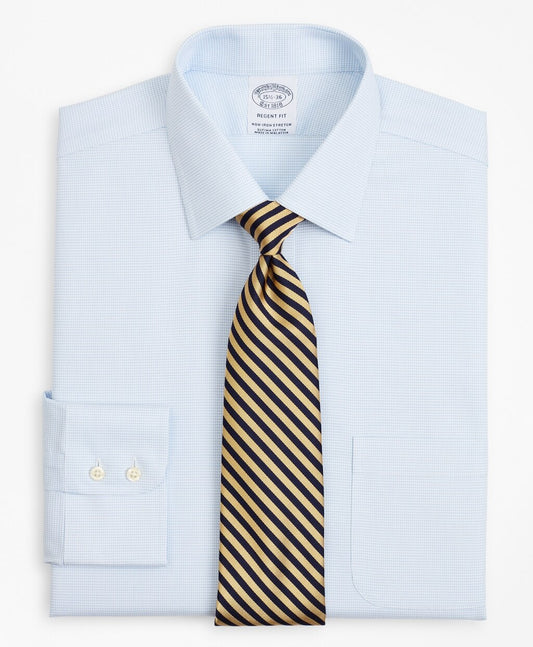 Brooks Brothers Men Stretch Regent Fitted Dress Shirt, Non-Iron Twill Ainsley Collar Micro-Check