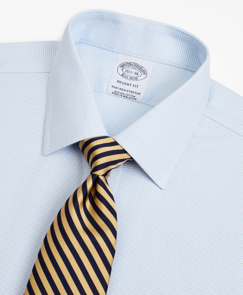 Brooks Brothers Men Stretch Regent Fitted Dress Shirt, Non-Iron Twill Ainsley Collar Micro-Check