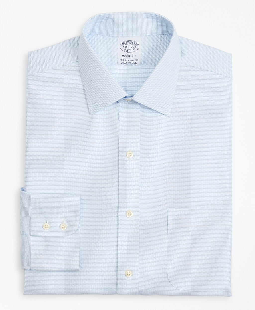 Brooks Brothers Men Stretch Regent Fitted Dress Shirt, Non-Iron Twill Ainsley Collar Micro-Check