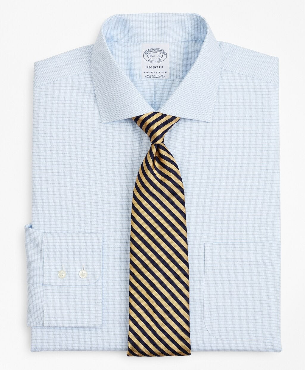Brooks Brothers Men Stretch Regent Fitted Dress Shirt, Non-Iron Twill English Collar Micro-Check