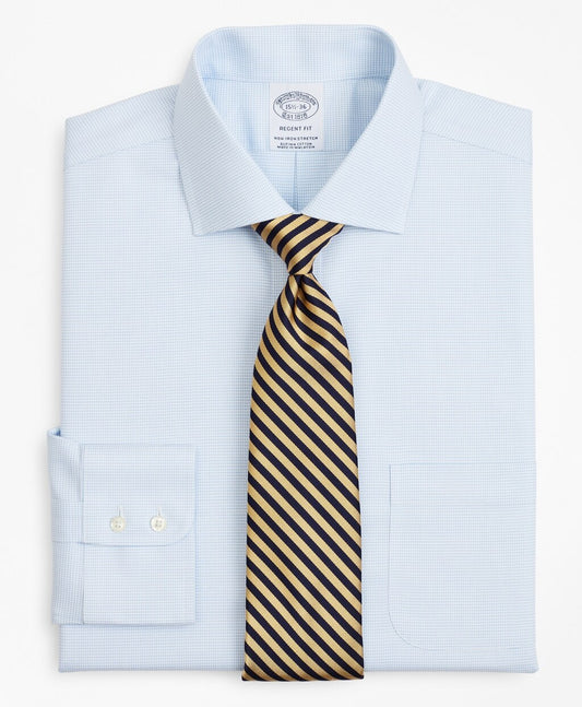 Brooks Brothers Men Stretch Regent Fitted Dress Shirt, Non-Iron Twill English Collar Micro-Check