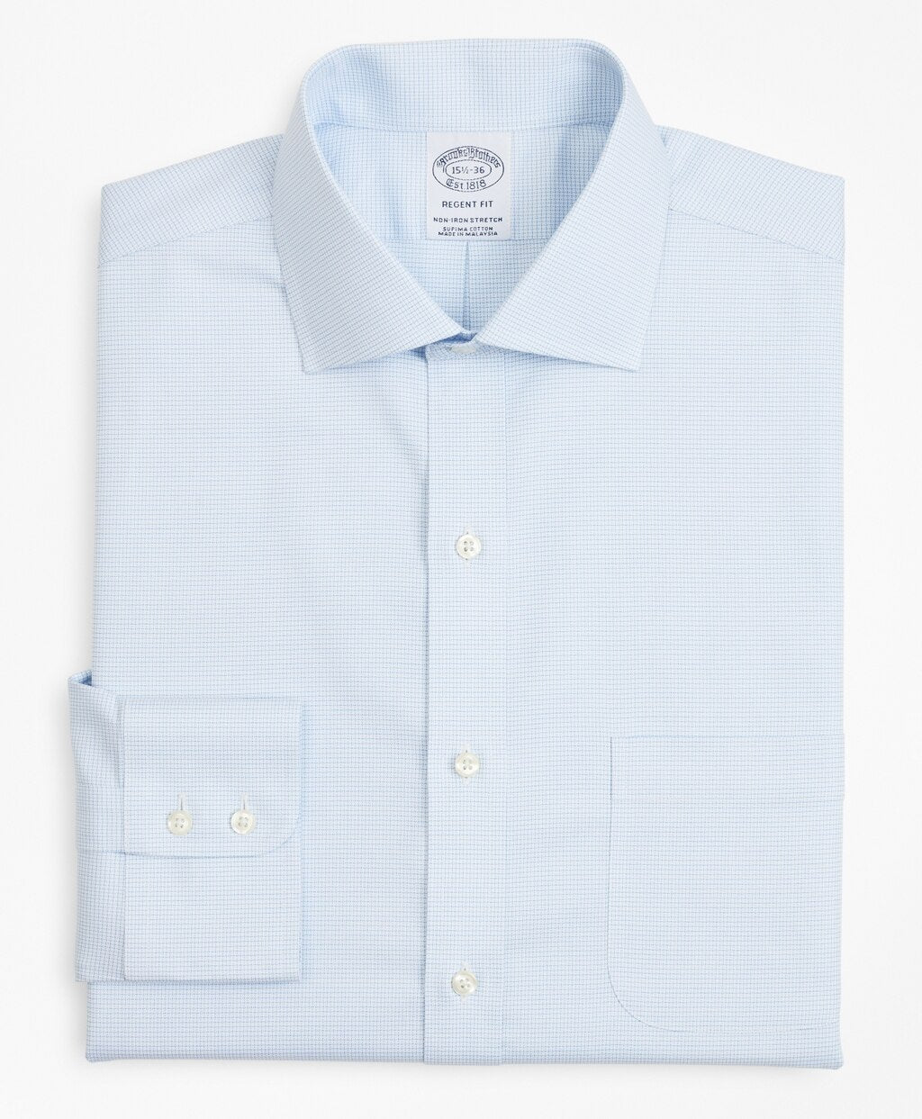 Brooks Brothers Men Stretch Regent Fitted Dress Shirt, Non-Iron Twill English Collar Micro-Check
