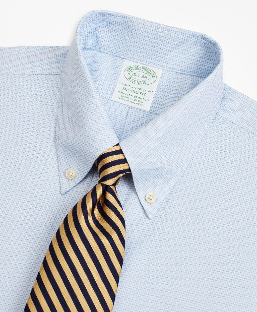 Brooks Brothers Men Stretch Milano Slim-Fit Dress Shirt, Non-Iron Twill Button-Down Collar Micro-Check