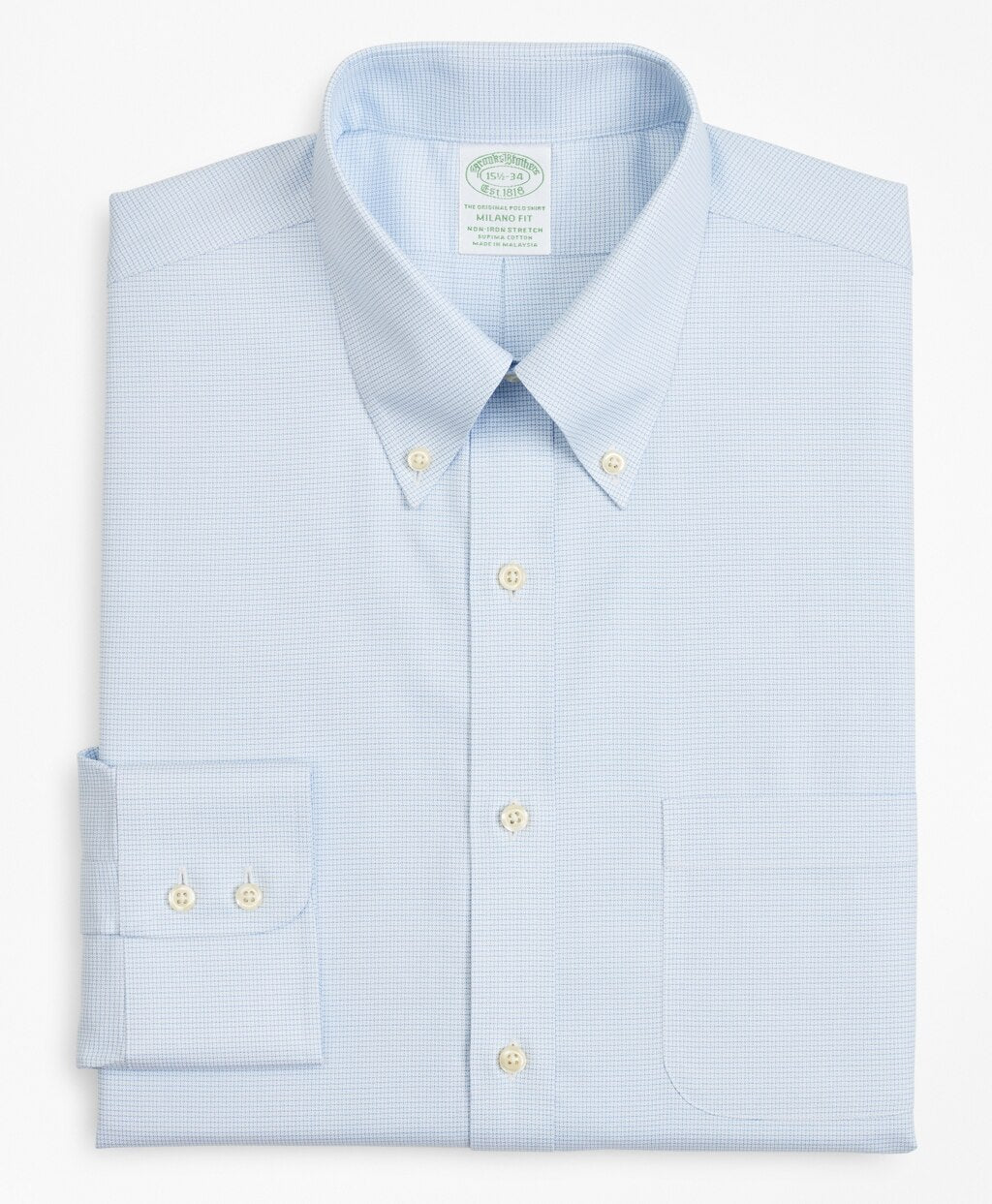 Brooks Brothers Men Stretch Milano Slim-Fit Dress Shirt, Non-Iron Twill Button-Down Collar Micro-Check