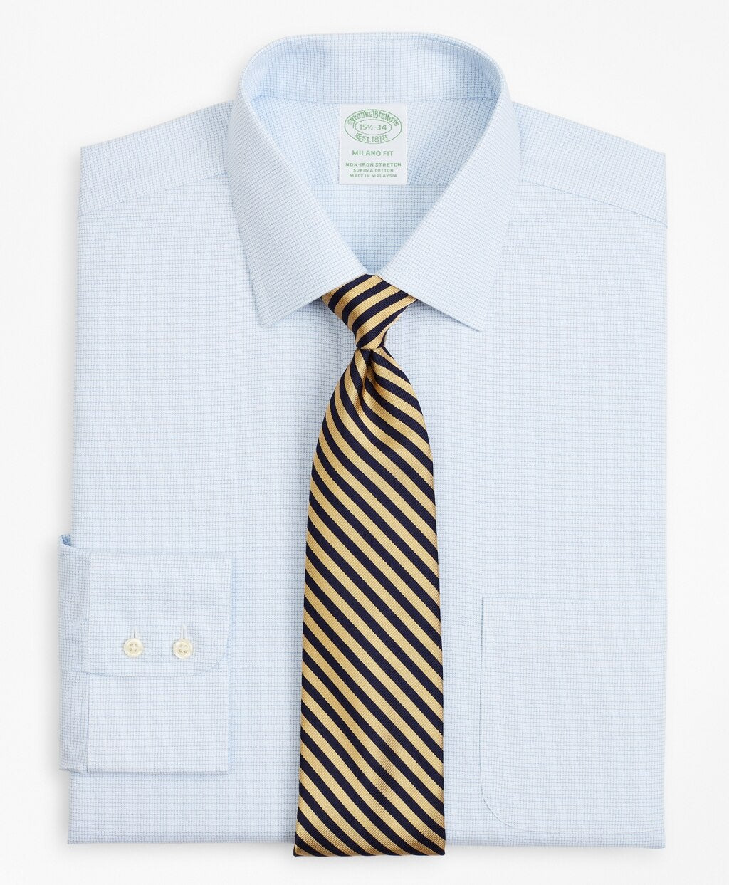 Brooks Brothers Men Stretch Milano Slim-Fit Dress Shirt, Non-Iron Twill Ainsley Collar Micro-Check