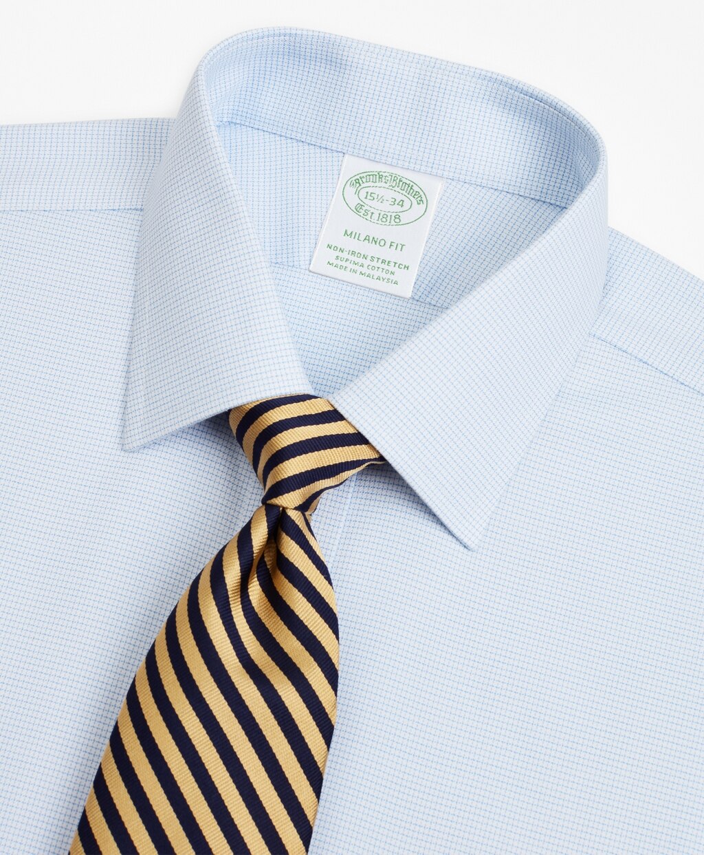 Brooks Brothers Men Stretch Milano Slim-Fit Dress Shirt, Non-Iron Twill Ainsley Collar Micro-Check