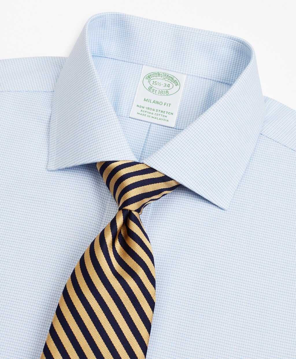 Brooks Brothers Men Stretch Milano Slim-Fit Dress Shirt, Non-Iron Twill English Collar Micro-Check