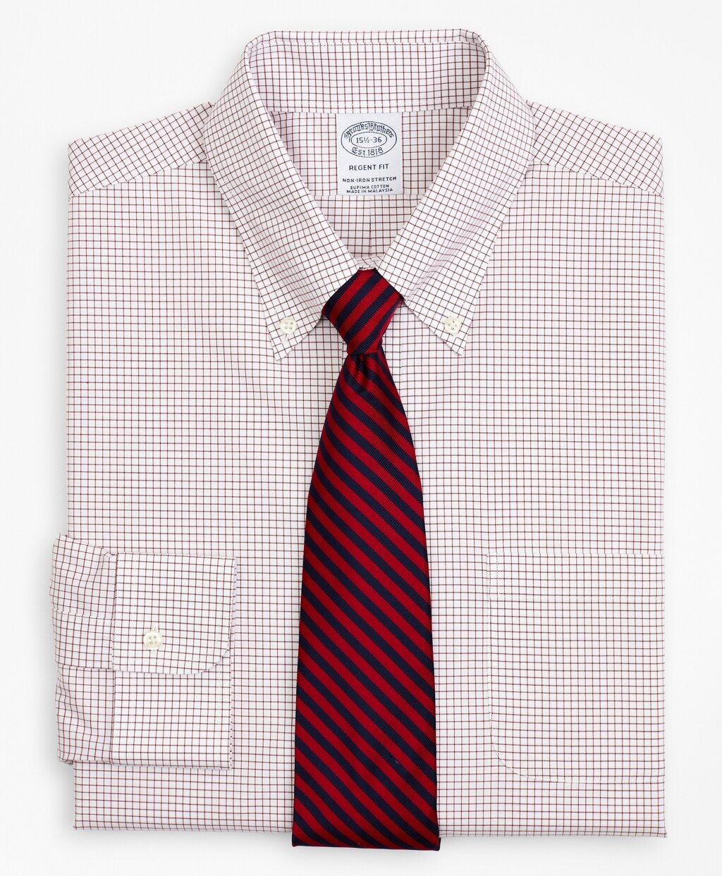 Brooks Brothers Men Stretch Regent Fitted Dress Shirt, Non-Iron Poplin Button-Down Collar Small Grid Check