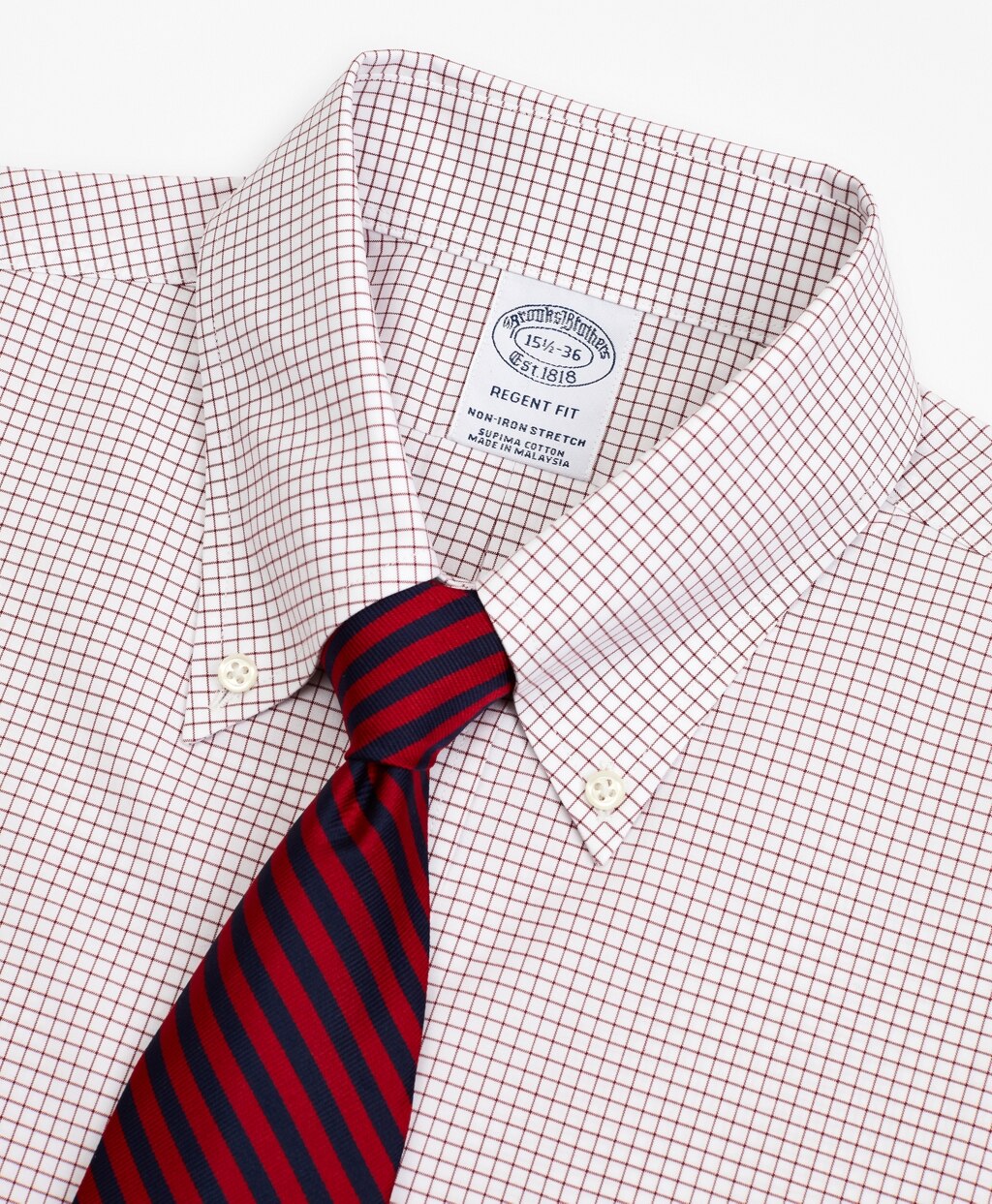 Brooks Brothers Men Stretch Regent Fitted Dress Shirt, Non-Iron Poplin Button-Down Collar Small Grid Check