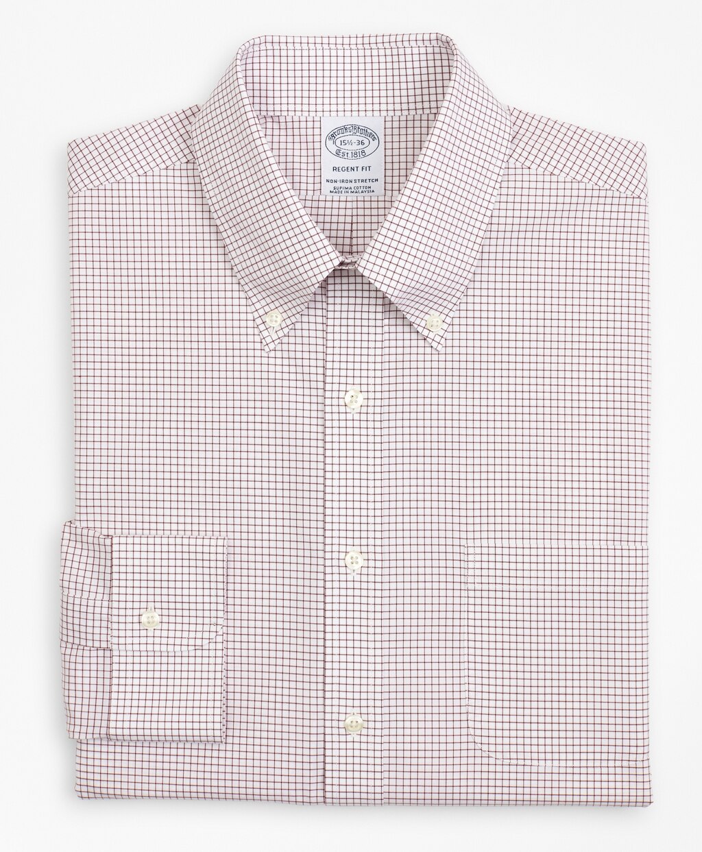 Brooks Brothers Men Stretch Regent Fitted Dress Shirt, Non-Iron Poplin Button-Down Collar Small Grid Check