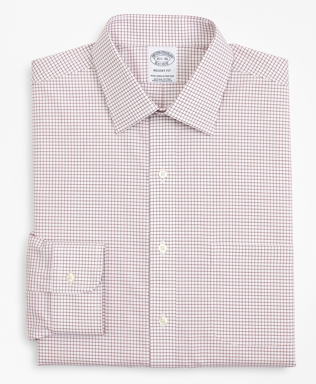 Brooks Brothers Men Stretch Regent Fitted Dress Shirt, Non-Iron Poplin Ainsley Collar Small Grid Check