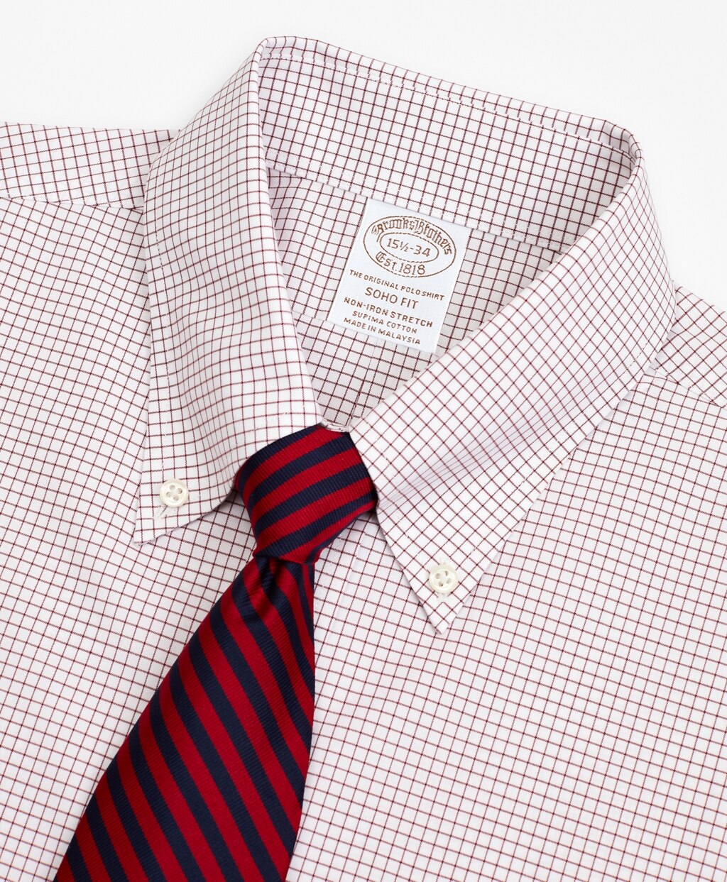Brooks Brothers Men Stretch Soho Extra-Slim-Fit Dress Shirt, Non-Iron Poplin Button-Down Collar Small Grid Check