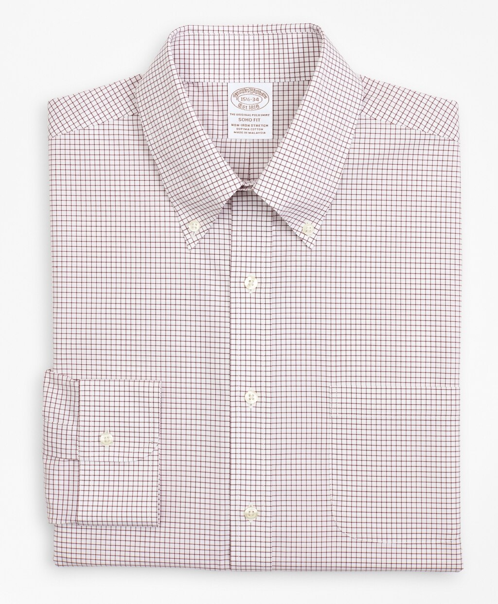 Brooks Brothers Men Stretch Soho Extra-Slim-Fit Dress Shirt, Non-Iron Poplin Button-Down Collar Small Grid Check