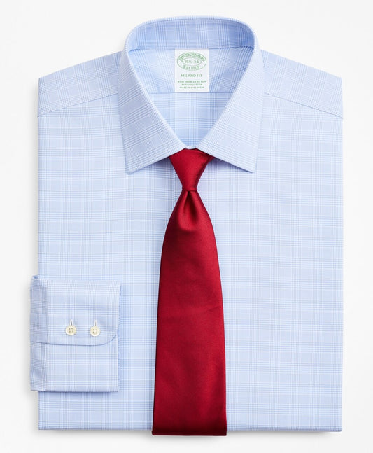 Brooks Brothers Men Stretch Milano Slim-Fit Dress Shirt, Non-Iron Royal Oxford Ainsley Collar Glen Plaid