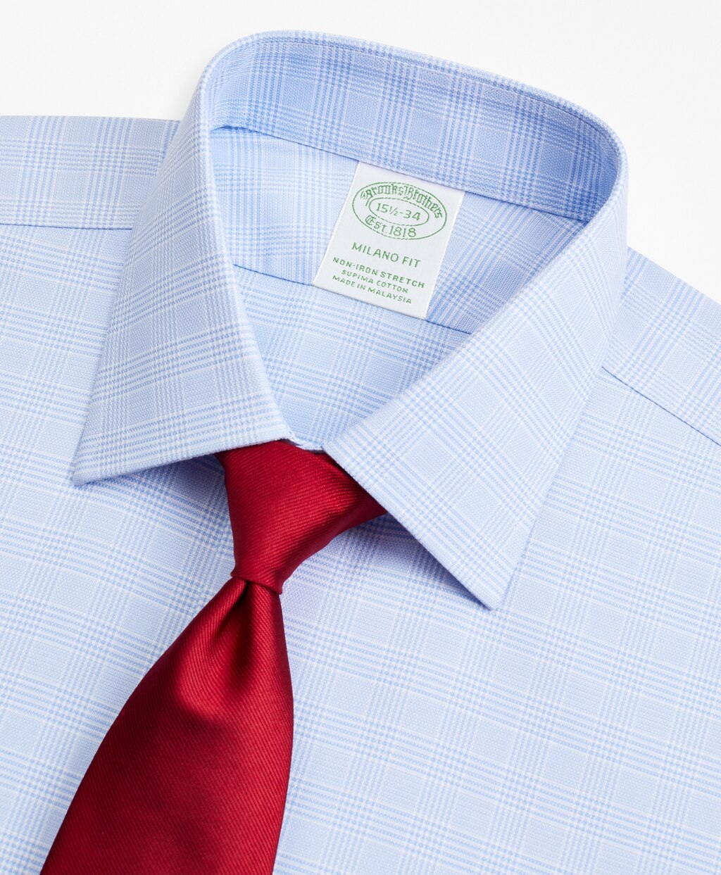 Brooks Brothers Men Stretch Milano Slim-Fit Dress Shirt, Non-Iron Royal Oxford Ainsley Collar Glen Plaid