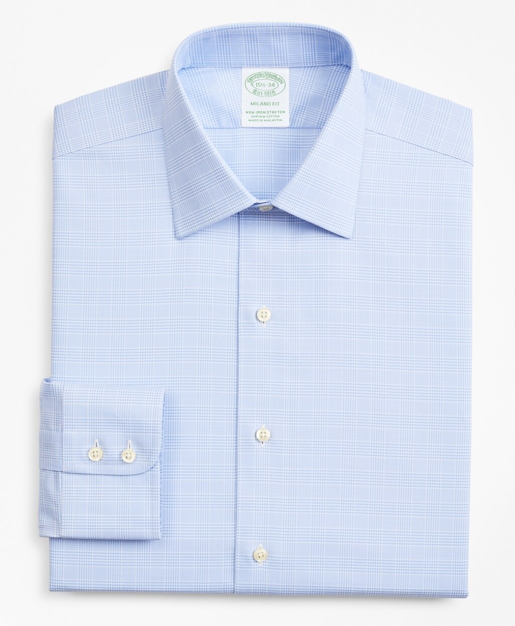 Brooks Brothers Men Stretch Milano Slim-Fit Dress Shirt, Non-Iron Royal Oxford Ainsley Collar Glen Plaid
