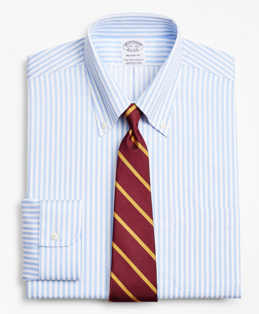 Brooks Brothers Men Stretch Regent Fitted Dress Shirt, Non-Iron Twill Button-Down Collar Bold Stripe