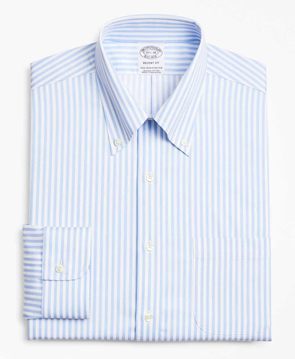 Brooks Brothers Men Stretch Regent Fitted Dress Shirt, Non-Iron Twill Button-Down Collar Bold Stripe