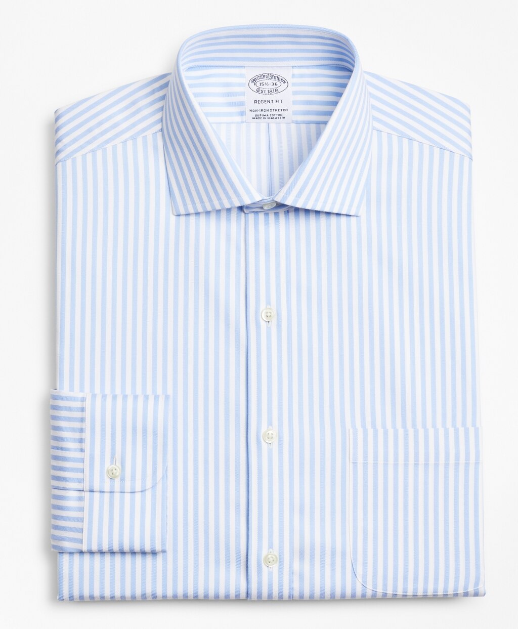Brooks Brothers Men Stretch Regent Fitted Dress Shirt, Non-Iron Twill English Collar Bold Stripe