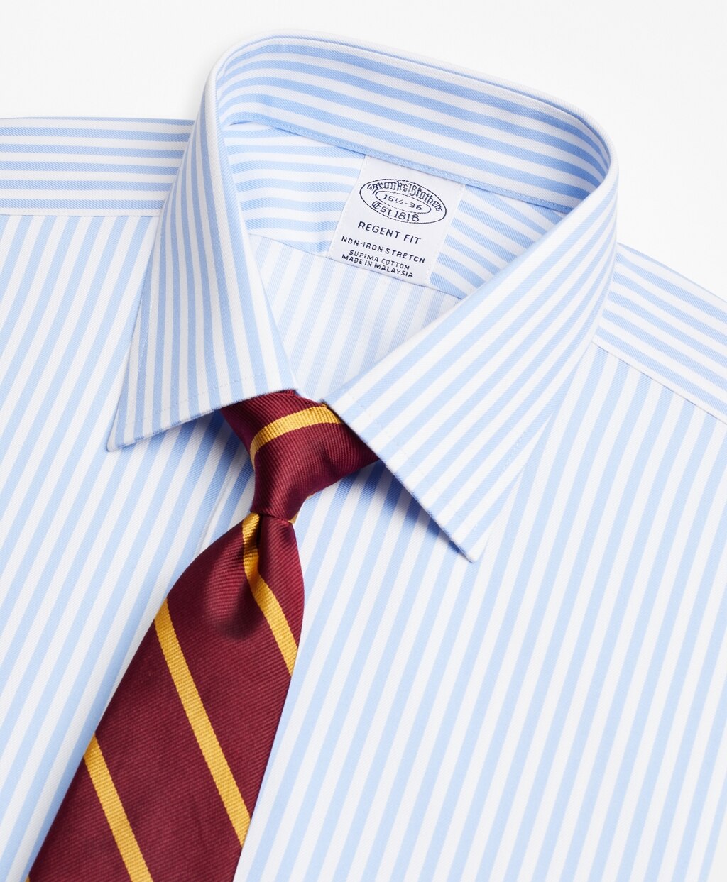 Brooks Brothers Men Stretch Regent Fitted Dress Shirt, Non-Iron Twill Ainsley Collar French Cuff Bold Stripe