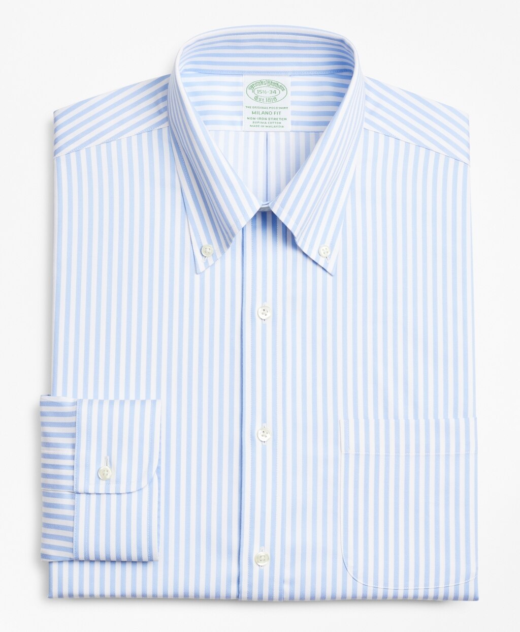 Brooks Brothers Men Stretch Milano Slim-Fit Dress Shirt, Non-Iron Twill Button-Down Collar Bold Stripe
