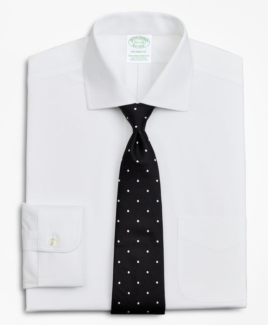 Brooks Brothers Men Stretch Milano Slim-Fit Dress Shirt, Non-Iron Poplin English Collar
