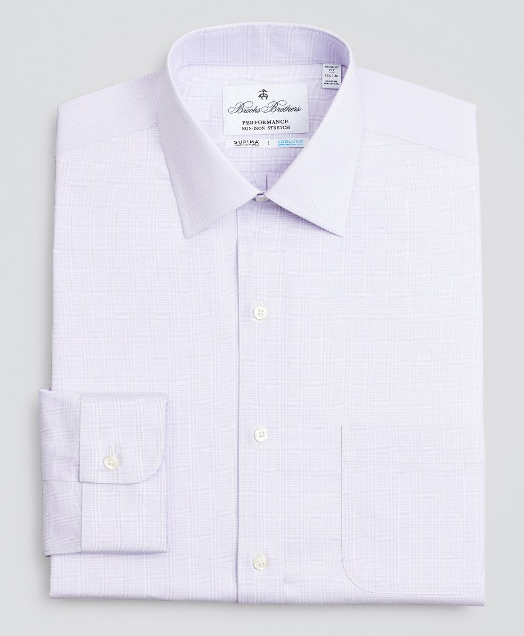 Brooks Brothers Men Regent Fitted Dress Shirt, Performance Non-Iron with COOLMAX®, Ainsley Collar Twill Check