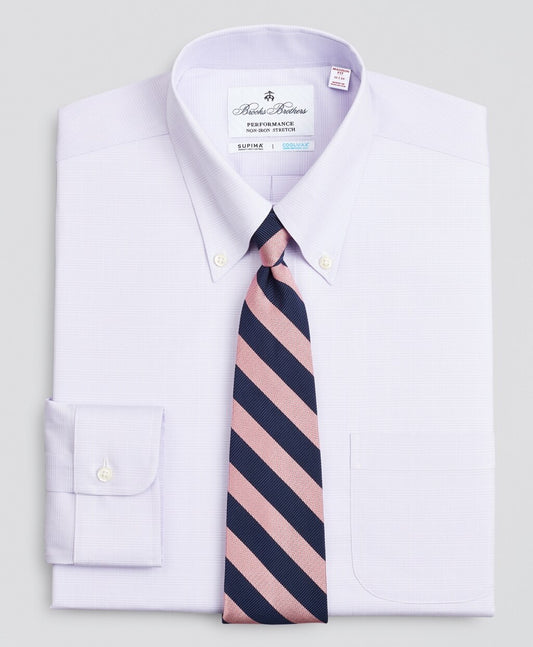 Brooks Brothers Men Madison Classic-Fit Dress Shirt, Performance Non-Iron with COOLMAX®, Button-Down Collar Twill Check