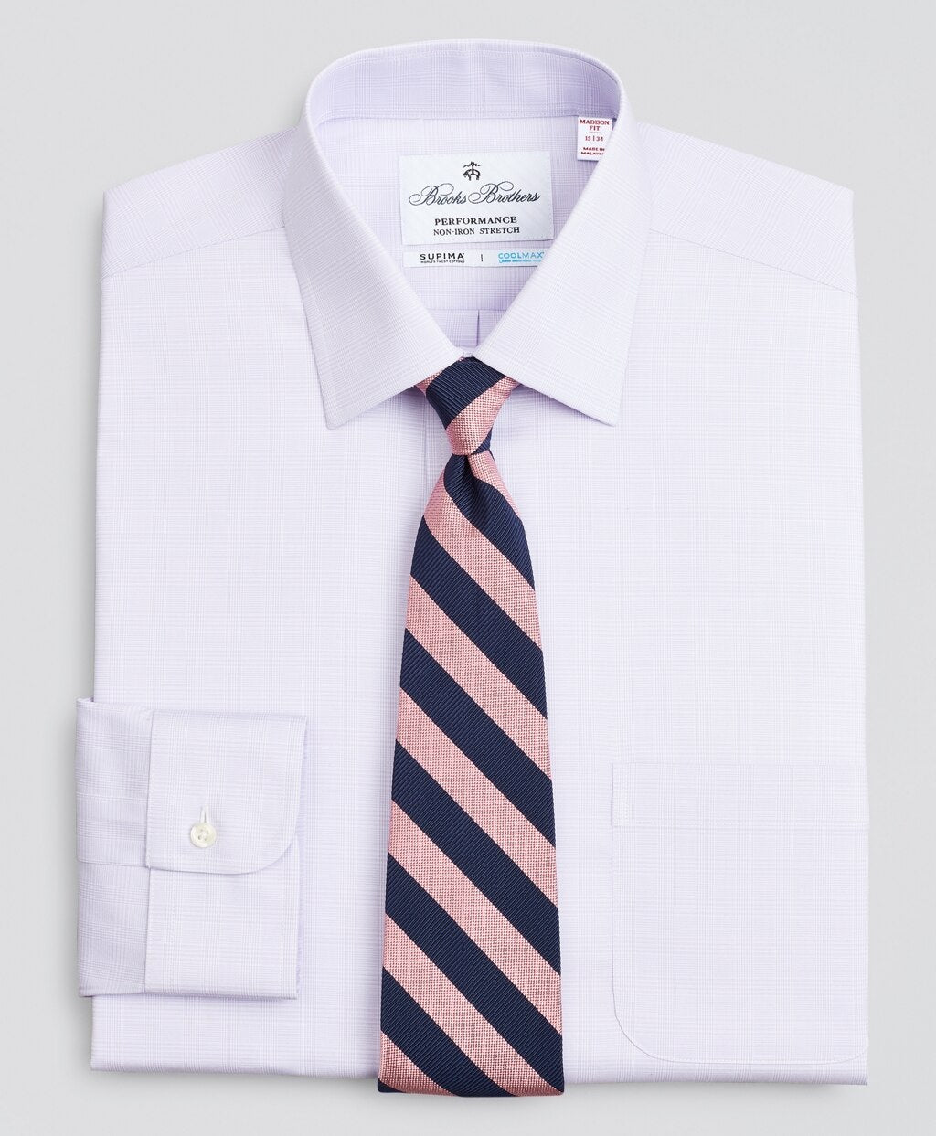 Brooks Brothers Men Madison Classic-Fit Dress Shirt, Performance Non-Iron with COOLMAX®, Ainsley Collar Twill  Check