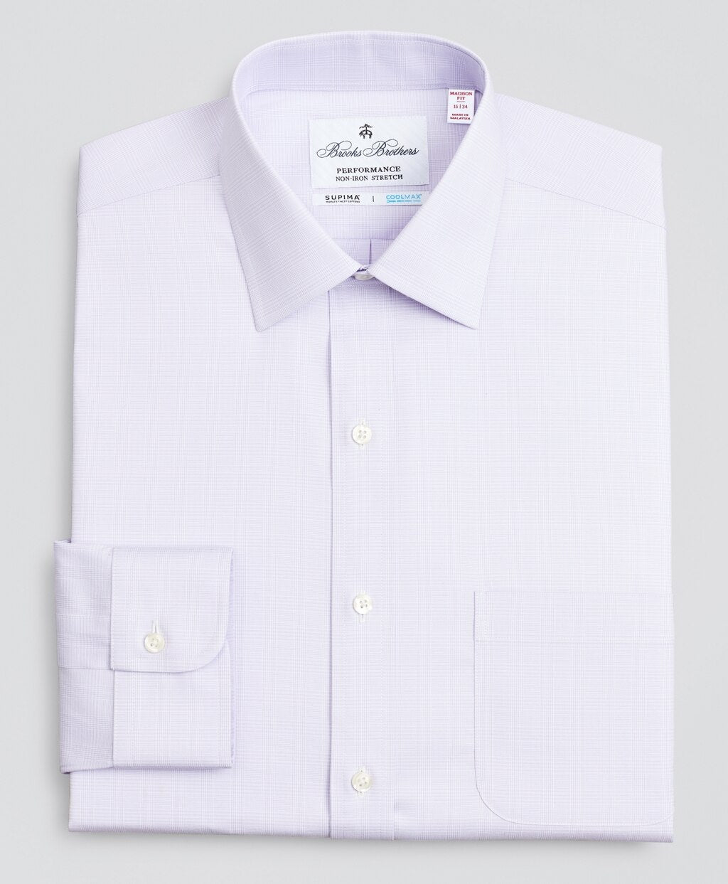 Brooks Brothers Men Madison Classic-Fit Dress Shirt, Performance Non-Iron with COOLMAX®, Ainsley Collar Twill  Check