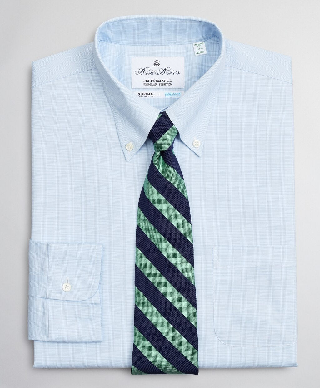 Brooks Brothers Men Milano Slim-Fit Dress Shirt, Performance Non-Iron with COOLMAX®, Button-Down Collar Twill Check