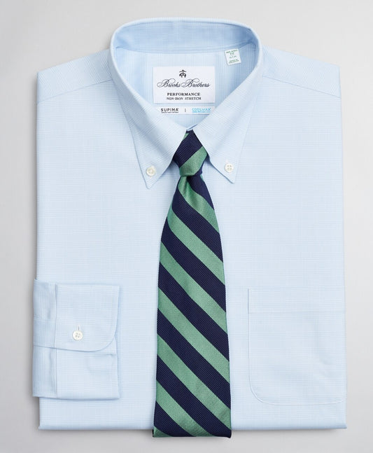 Brooks Brothers Men Milano Slim-Fit Dress Shirt, Performance Non-Iron with COOLMAX®, Button-Down Collar Twill Check