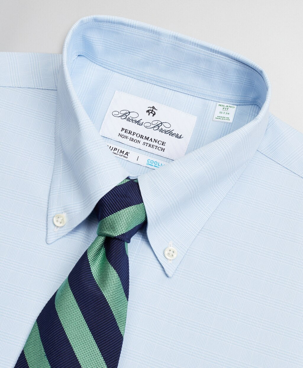 Brooks Brothers Men Milano Slim-Fit Dress Shirt, Performance Non-Iron with COOLMAX®, Button-Down Collar Twill Check