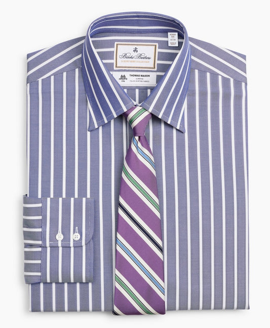 Brooks Brothers Men Luxury Collection Soho Extra-Slim-Fit Dress Shirt, Franklin Spread Collar Herringbone Wide Stripe