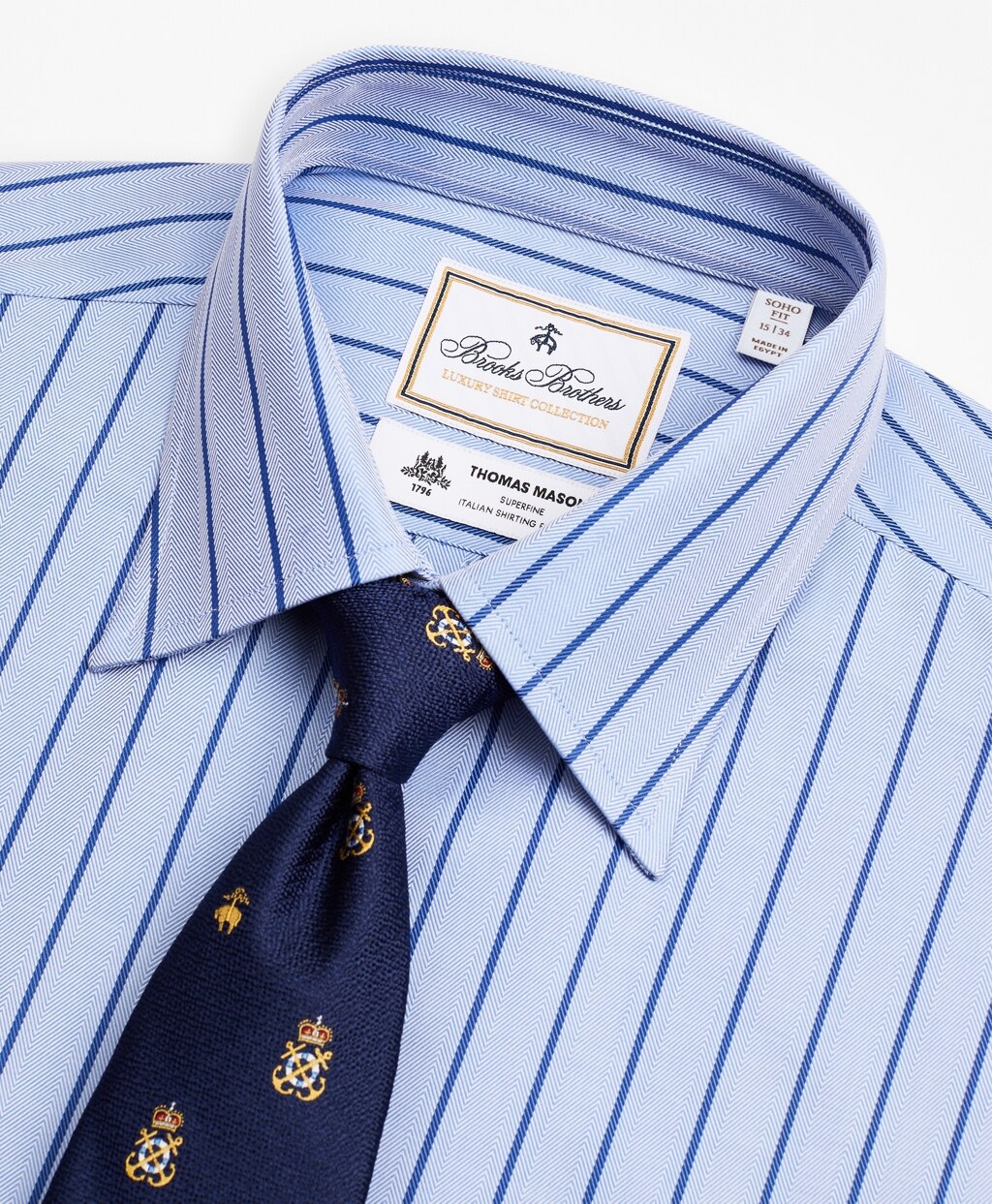 Brooks Brothers Men Luxury Collection Soho Extra-Slim-Fit Dress Shirt, Franklin Spread Collar Herringbone Stripe