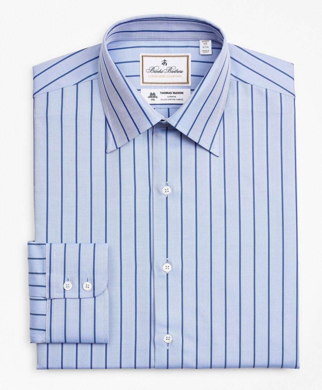 Brooks Brothers Men Luxury Collection Soho Extra-Slim-Fit Dress Shirt, Franklin Spread Collar Herringbone Stripe