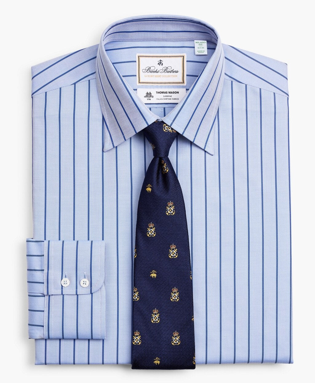 Brooks Brothers Men Luxury Collection Milano Slim-Fit Dress Shirt, Franklin Spread Collar Herringbone Stripe