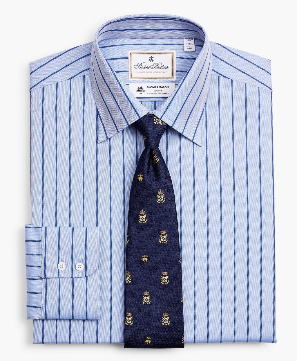 Brooks Brothers Men Luxury Collection Regent Fitted Dress Shirt, Franklin Spread Collar Herringbone Stripe