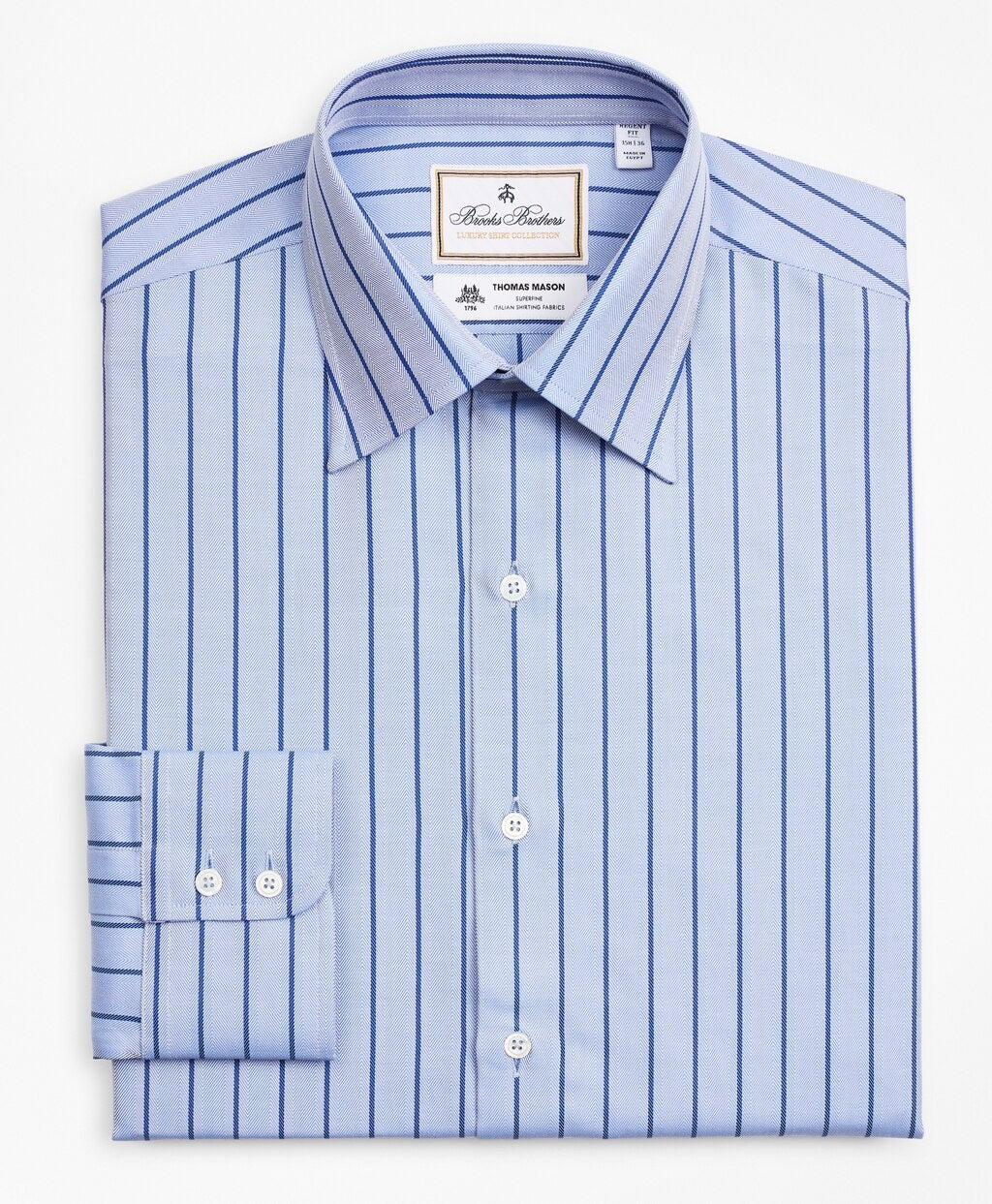 Brooks Brothers Men Luxury Collection Regent Fitted Dress Shirt, Franklin Spread Collar Herringbone Stripe