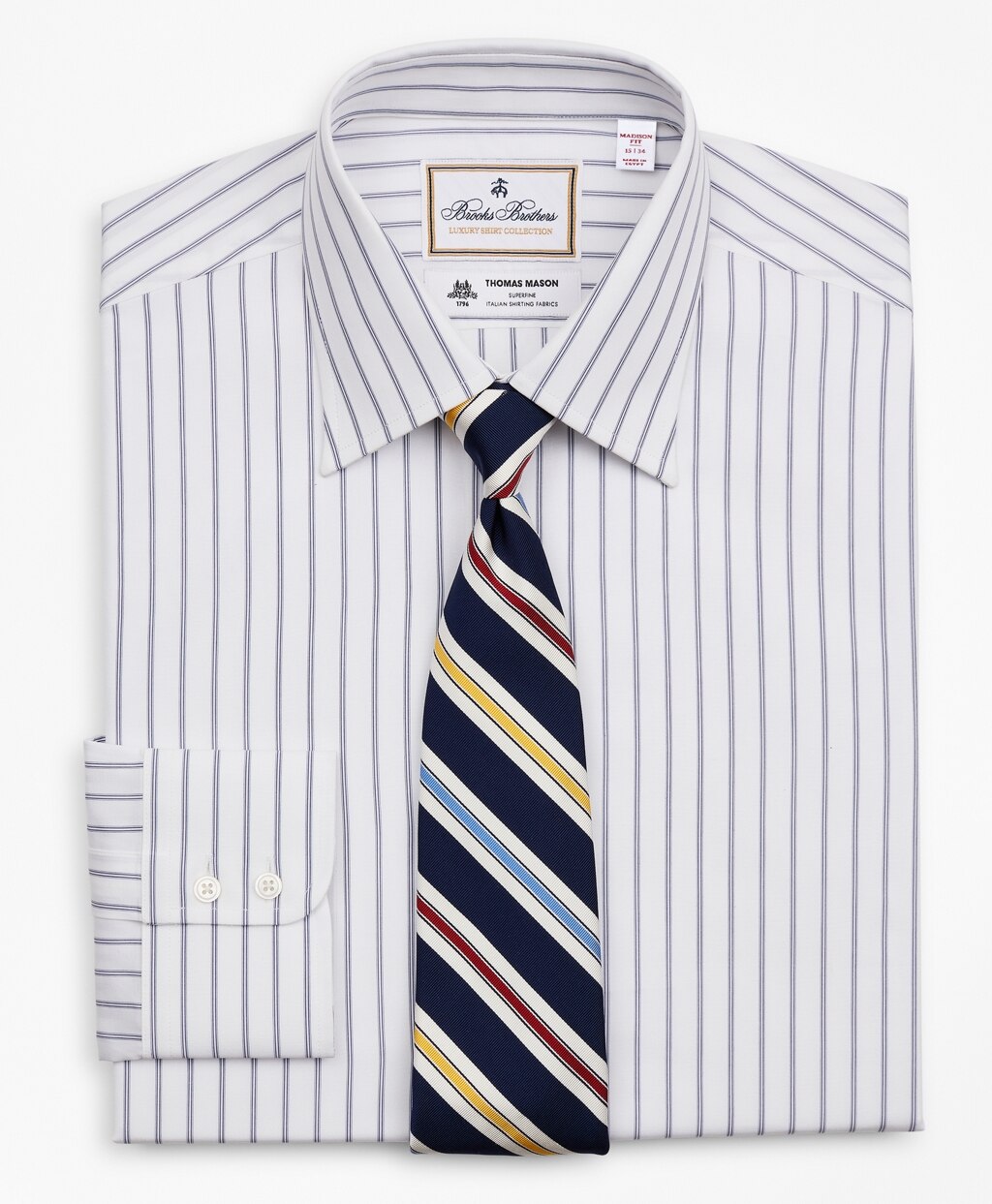 Brooks Brothers Men Luxury Collection Madison Classic-Fit Dress Shirt, Franklin Spread Collar Micro-Outline Stripe
