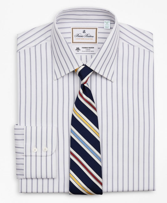 Brooks Brothers Men Luxury Collection Milano Slim-Fit Dress Shirt, Franklin Spread Collar Micro-Outline Stripe