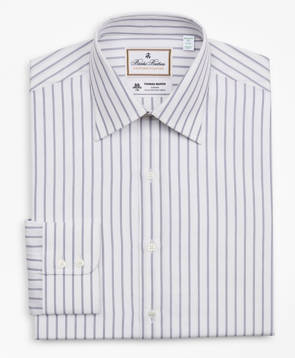 Brooks Brothers Men Luxury Collection Milano Slim-Fit Dress Shirt, Franklin Spread Collar Micro-Outline Stripe