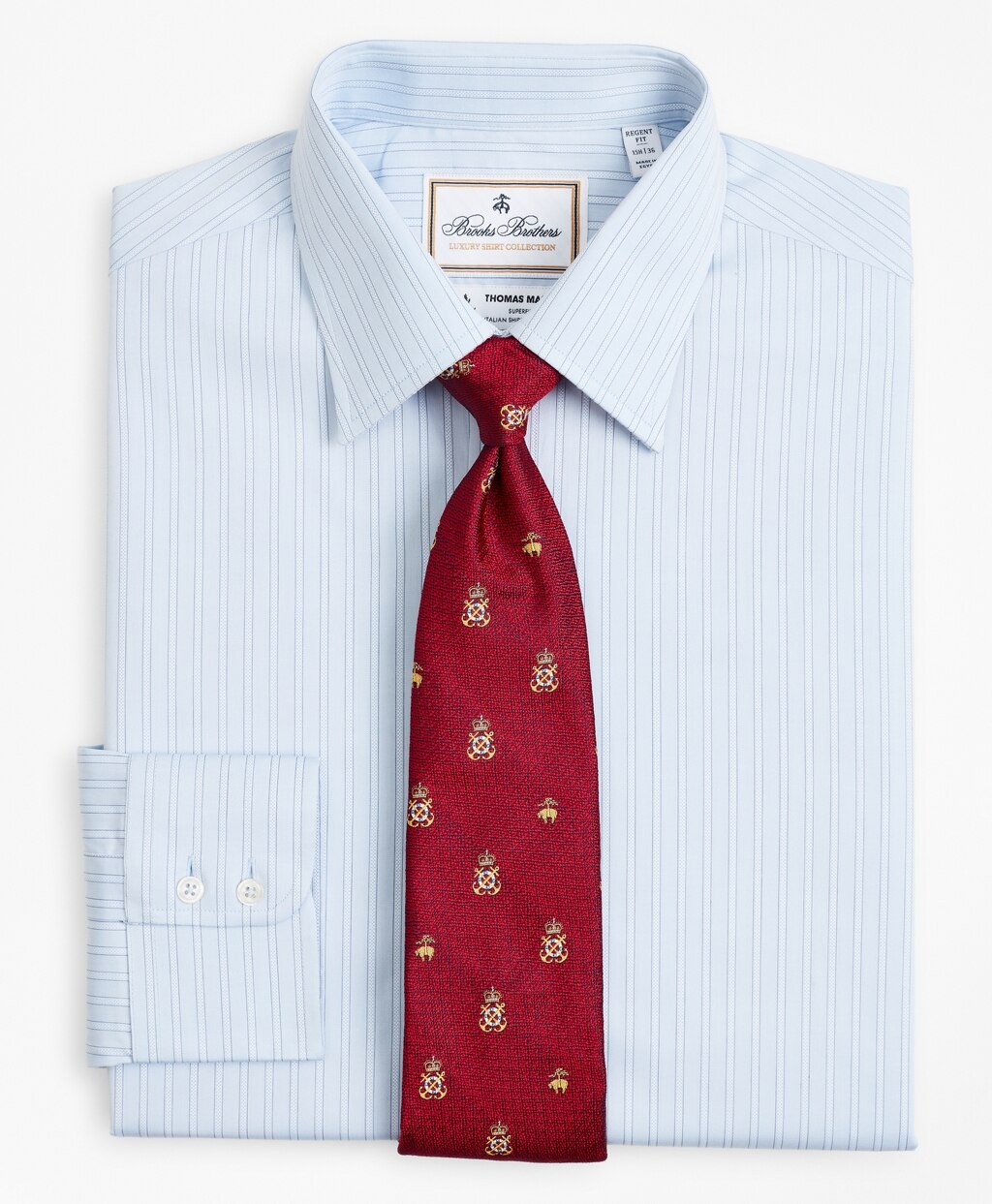Brooks Brothers Men Luxury Collection Regent Fitted Dress Shirt, Franklin Spread Collar Textured Stripe